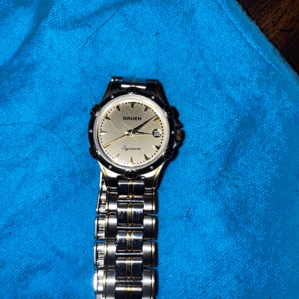 1970s Gruen Silver and Gold Watch
